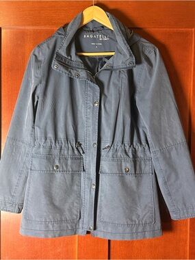 bagatelle Women’s Slate Blue Utility Spring Jacket with Packable Hood Size S